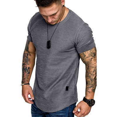 Men'S Casual Fashion Solid O Neck T-Shirt Summer Bodybuilding Sports Running T-Shirt Fitness Short-Sleeve Crossfit Exercise Top